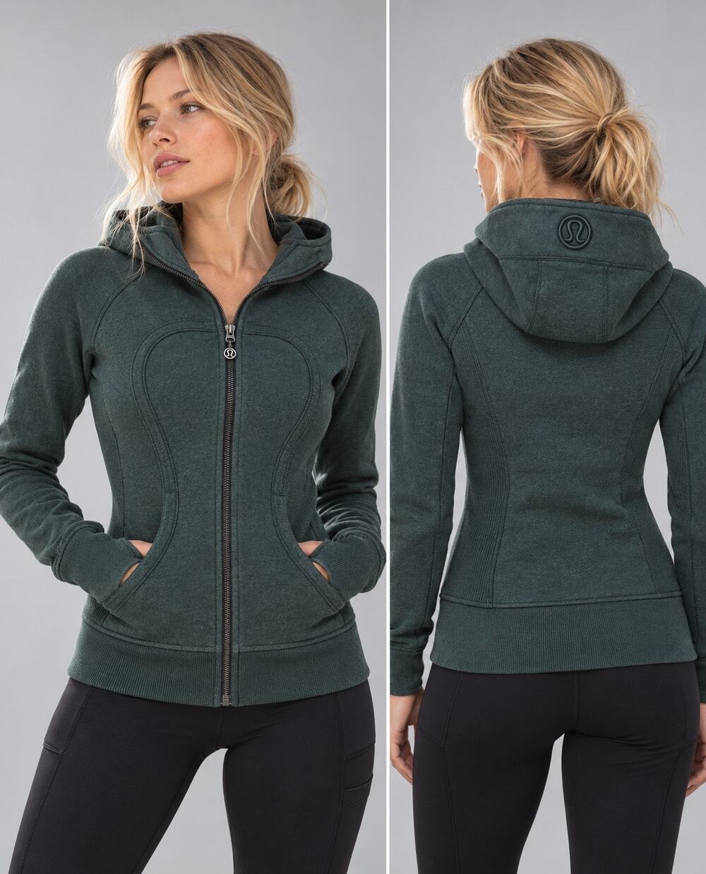 Lululemon Scuba Hoodie II Heathered Fuel Green Full Zip Jacket Size 8 Active
